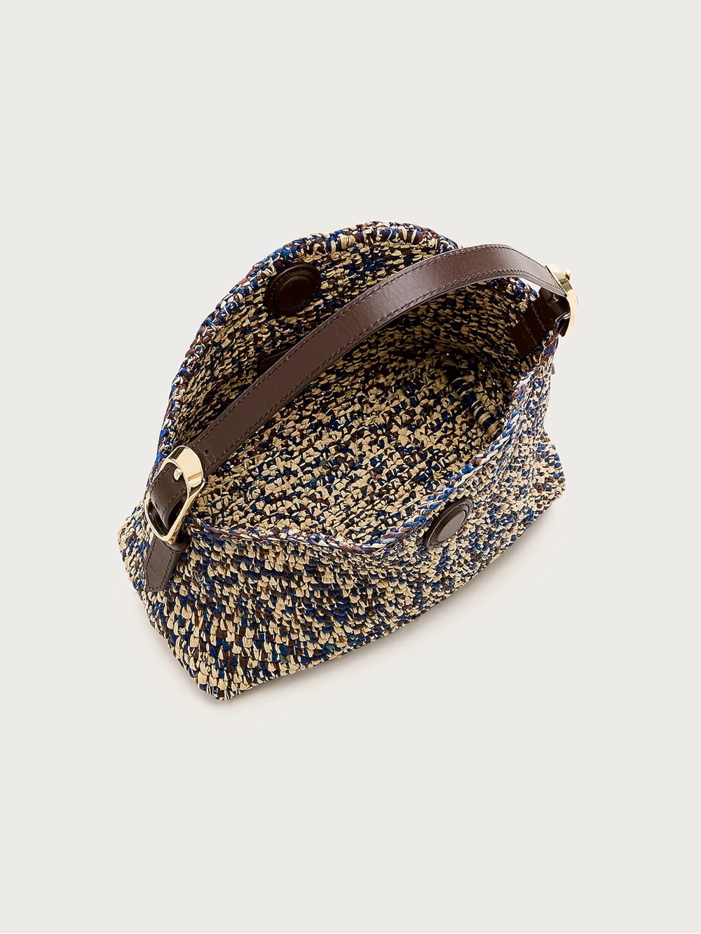 J. Crew Blue and Beige Woven Shoulder Bag with Brown Strap - Picture 5 of 5